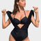 Two-Piece Deep Plunge Swimsuit with Halter Bra Overlay