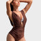 Two-Piece Deep Plunge Swimsuit with Halter Bra Overlay