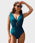 Two-Piece Deep Plunge Swimsuit with Halter Bra Overlay
