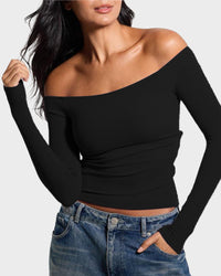 Ribbed Off-Shoulder Top with Built-In Bra