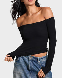 Ribbed Off-Shoulder Top with Built-In Bra