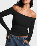 Ribbed Off-Shoulder Top with Built-In Bra