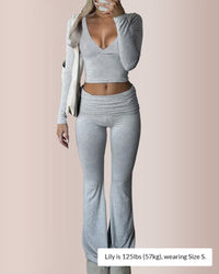 Slim-Fit V-Neck Crop Top & Pants Set