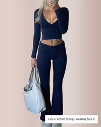 Slim-Fit V-Neck Crop Top & Pants Set