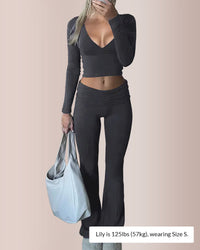 Slim-Fit V-Neck Crop Top & Pants Set