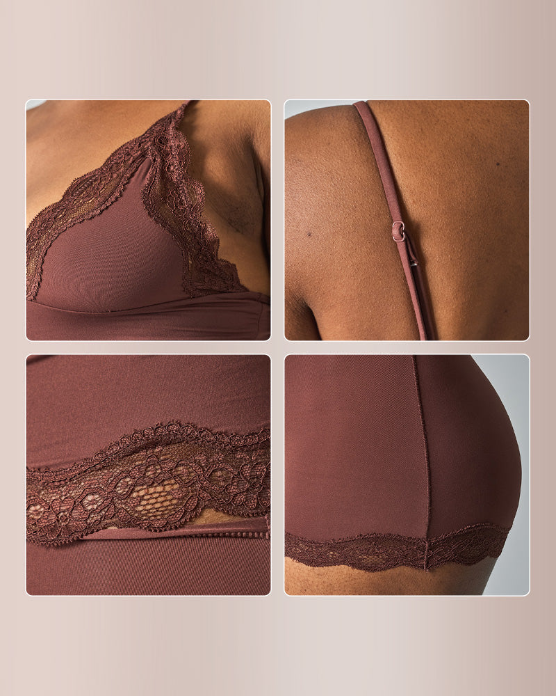 Women's Lace Trim Wirefree Lightweight Underwear Set